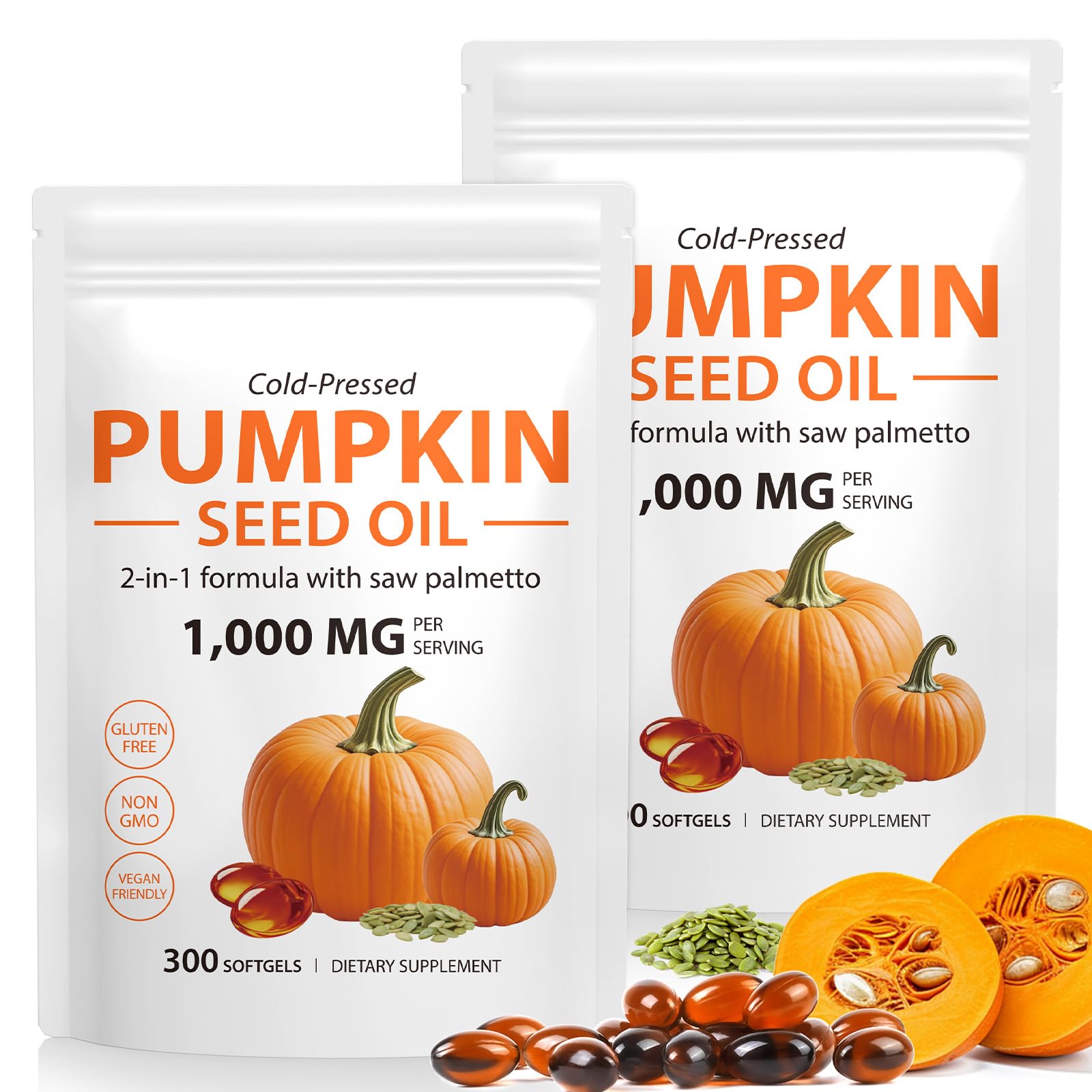 Rulviou pumpkin seed oil capsules bottle close-up highlighting hair health support