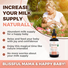 Rumina Naturals Milk Aplenty bottle with dropper showing easy dosing for daily use.