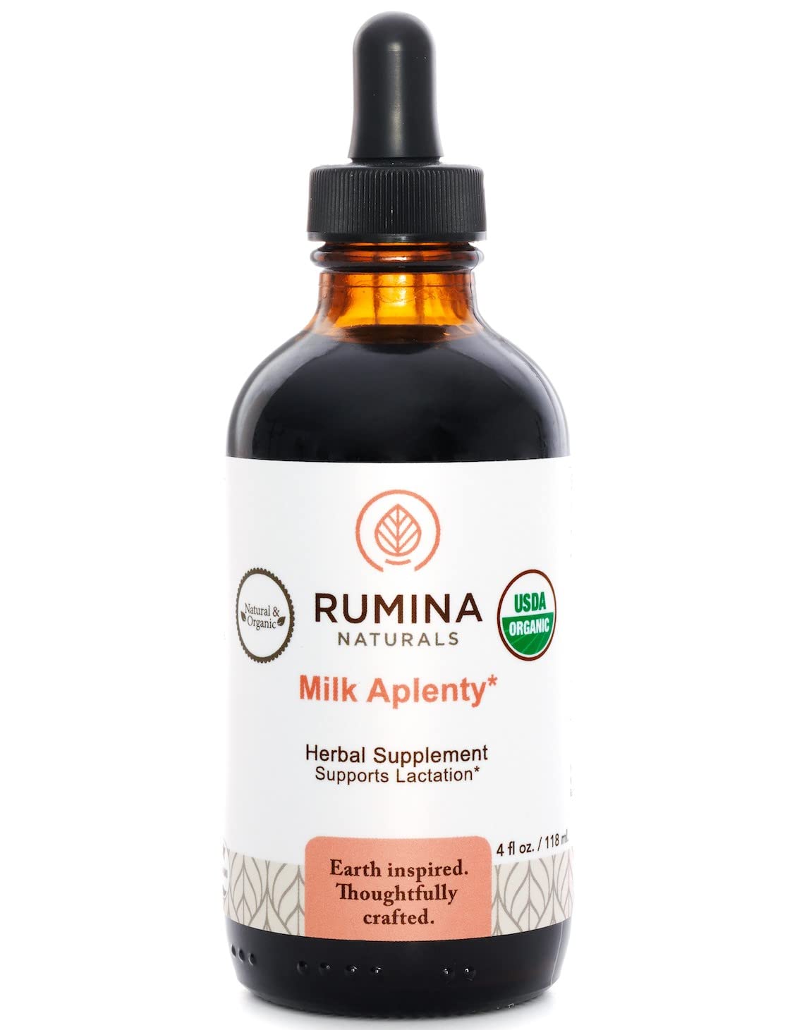 Rumina Naturals Milk Aplenty bottle ready for daily use to support lactation.