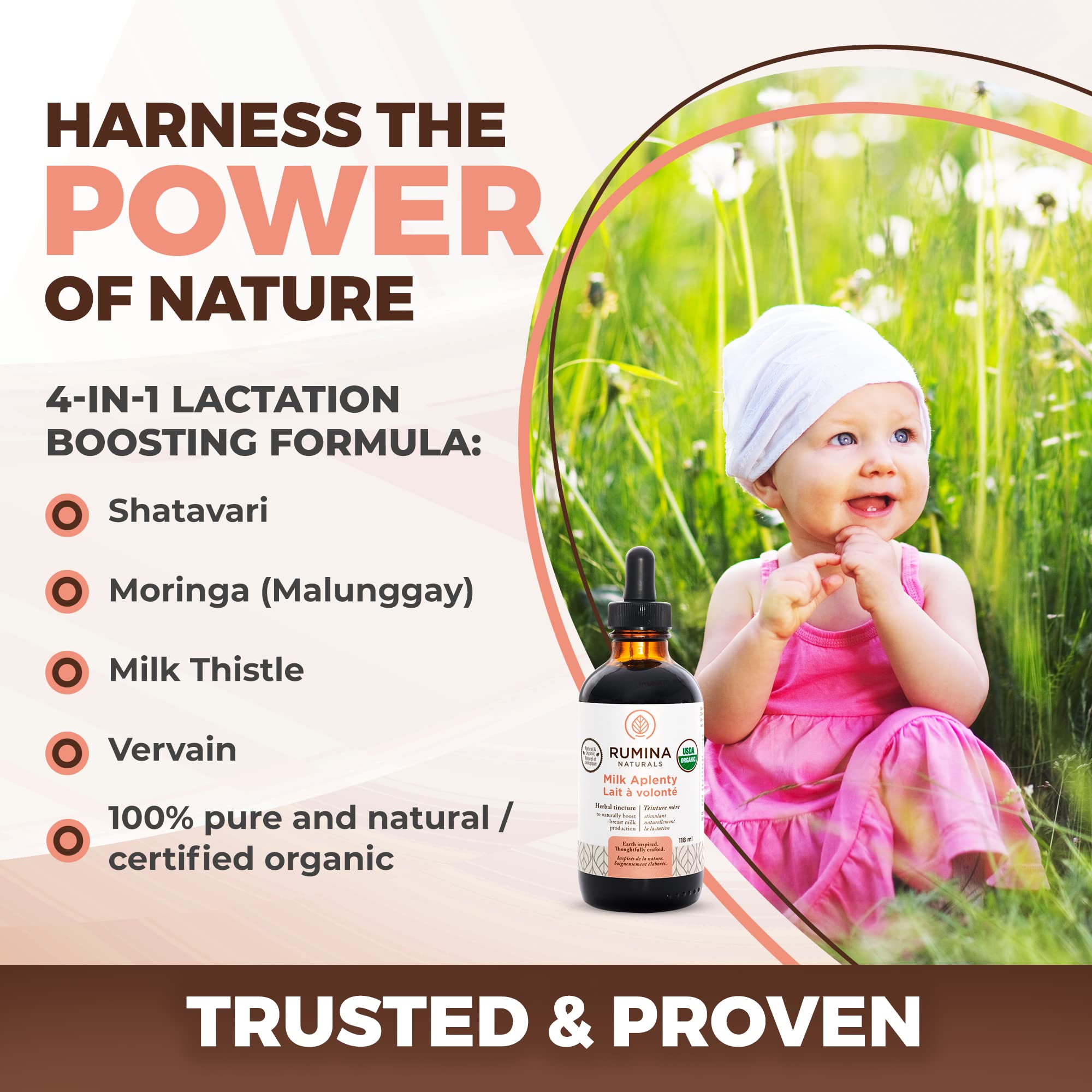 Rumina Naturals Milk Aplenty USDA organic seal signaling certified organic quality.