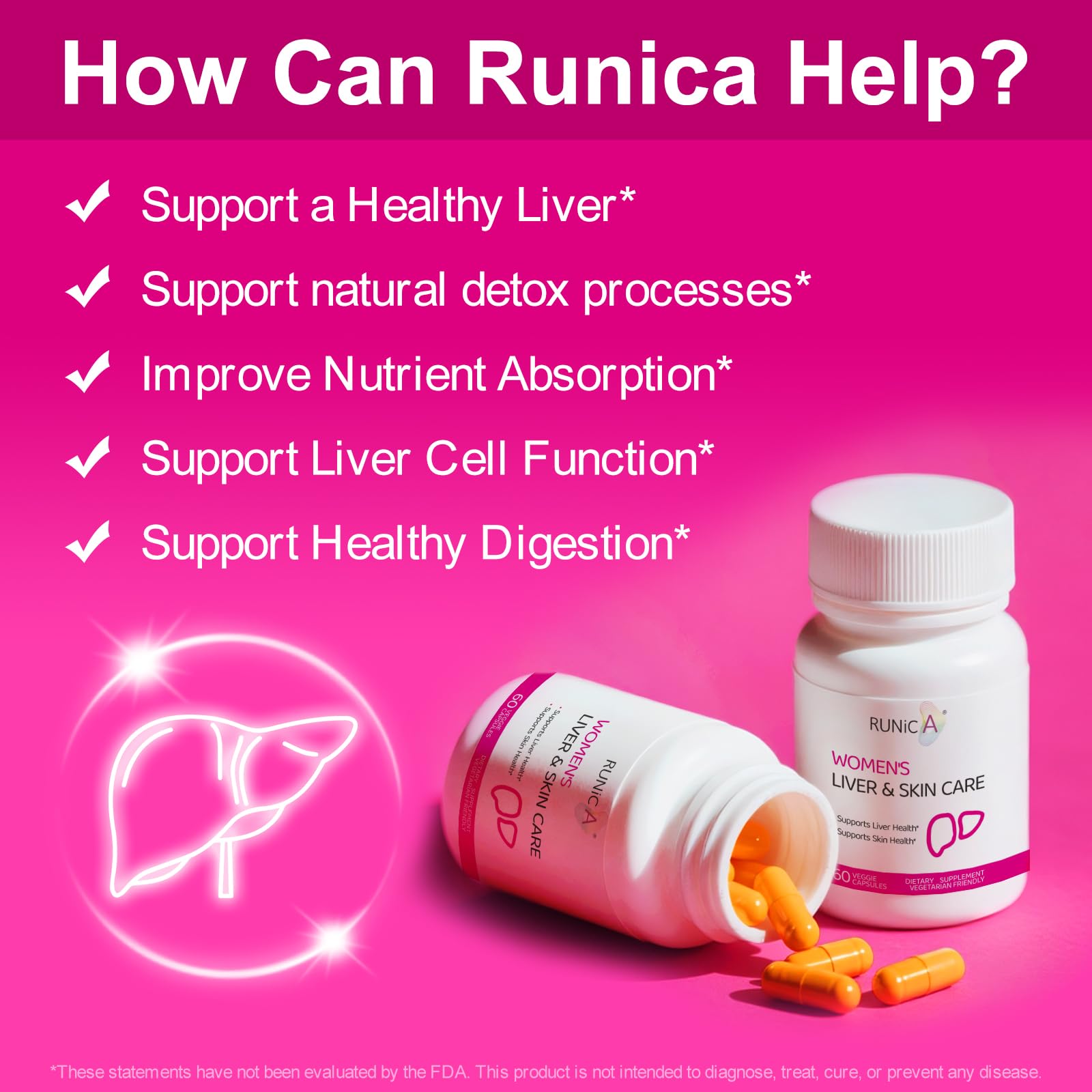 RUNICA 300 Veggie capsules in clear bottle, plant-based formula.
