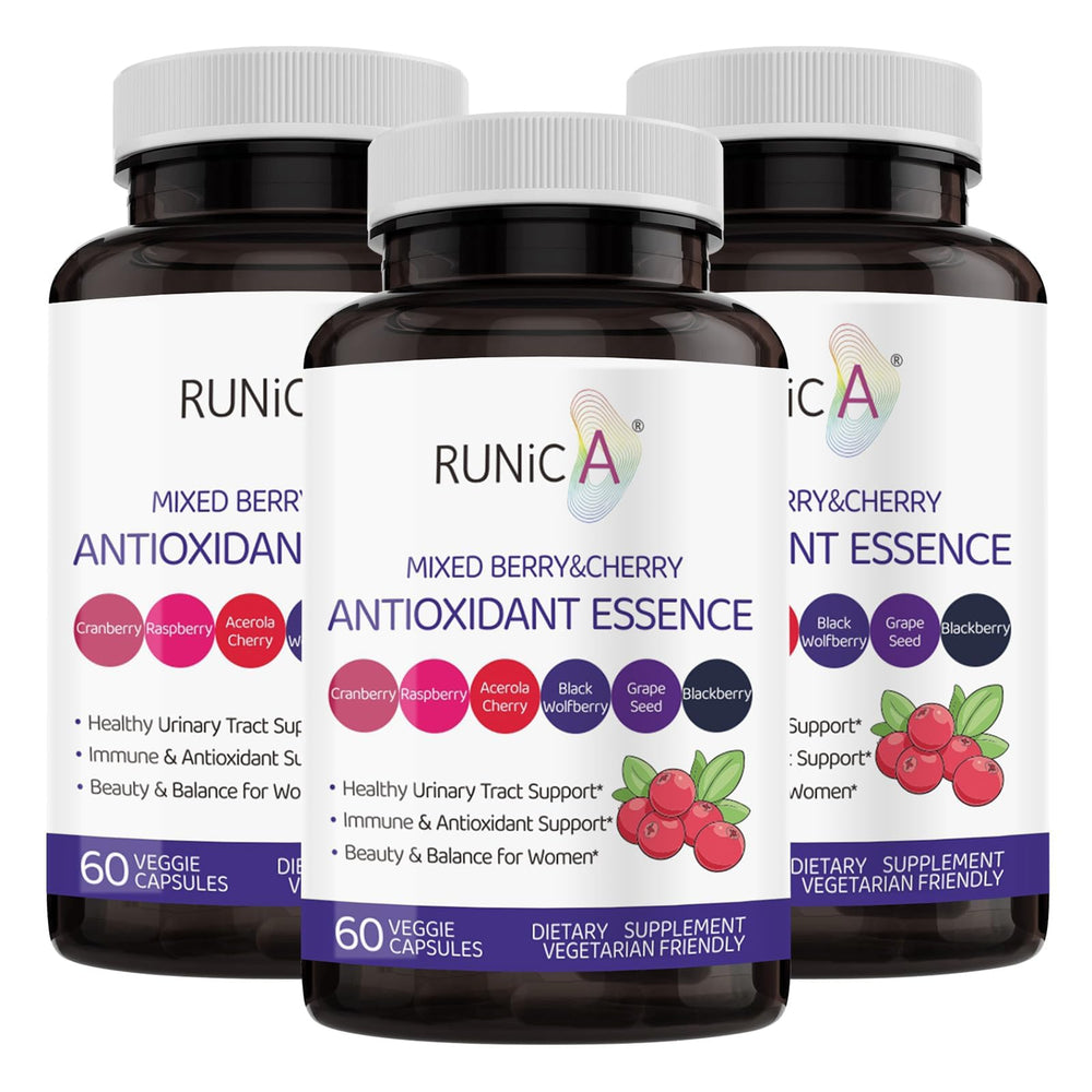RUNICA 6X berry blend bottle highlighting antioxidant support for daily wellness