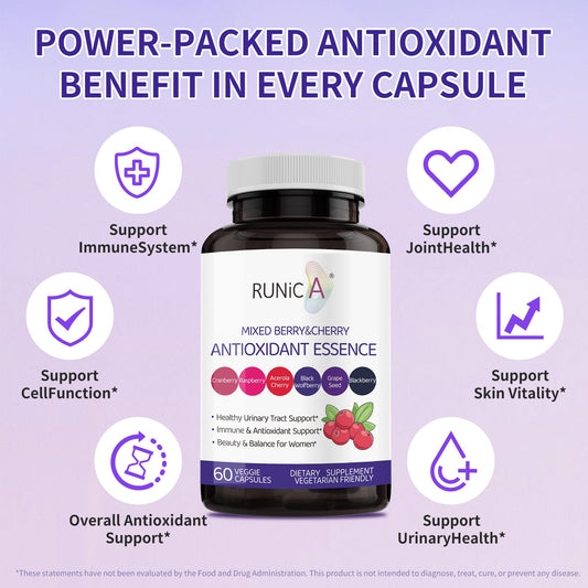 RUNICA berry capsules closeup shows vegan capsules for convenient daily use