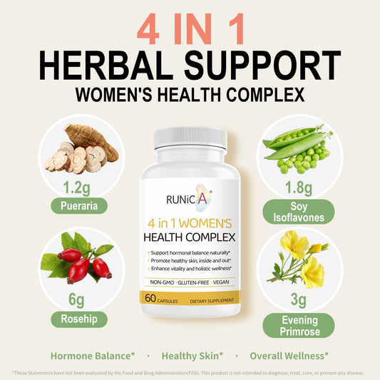 RUNICA capsules close-up highlighting plant-based formula for menstrual and perimenopause support.