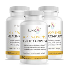 RUNICA Estro-Beauty bottle with capsules for hormonal balance and skin glow.