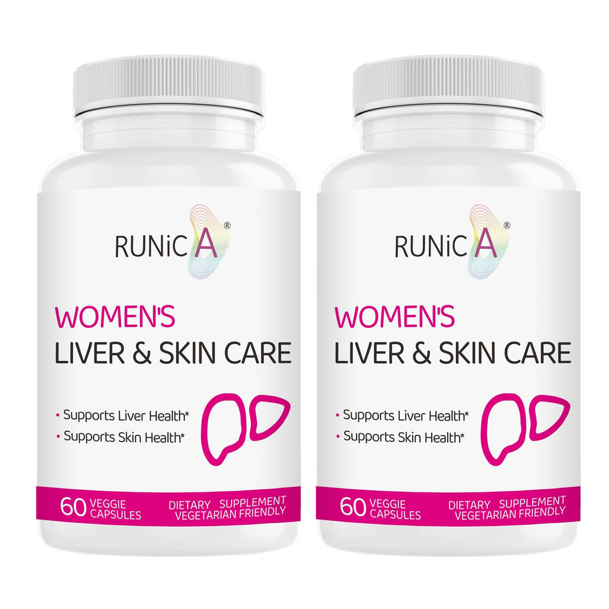 Runica liver support bottle close-up highlighting herbal blend for liver health and women's wellness