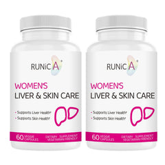 Runica liver support bottle close-up highlighting herbal blend for liver health and women's wellness
