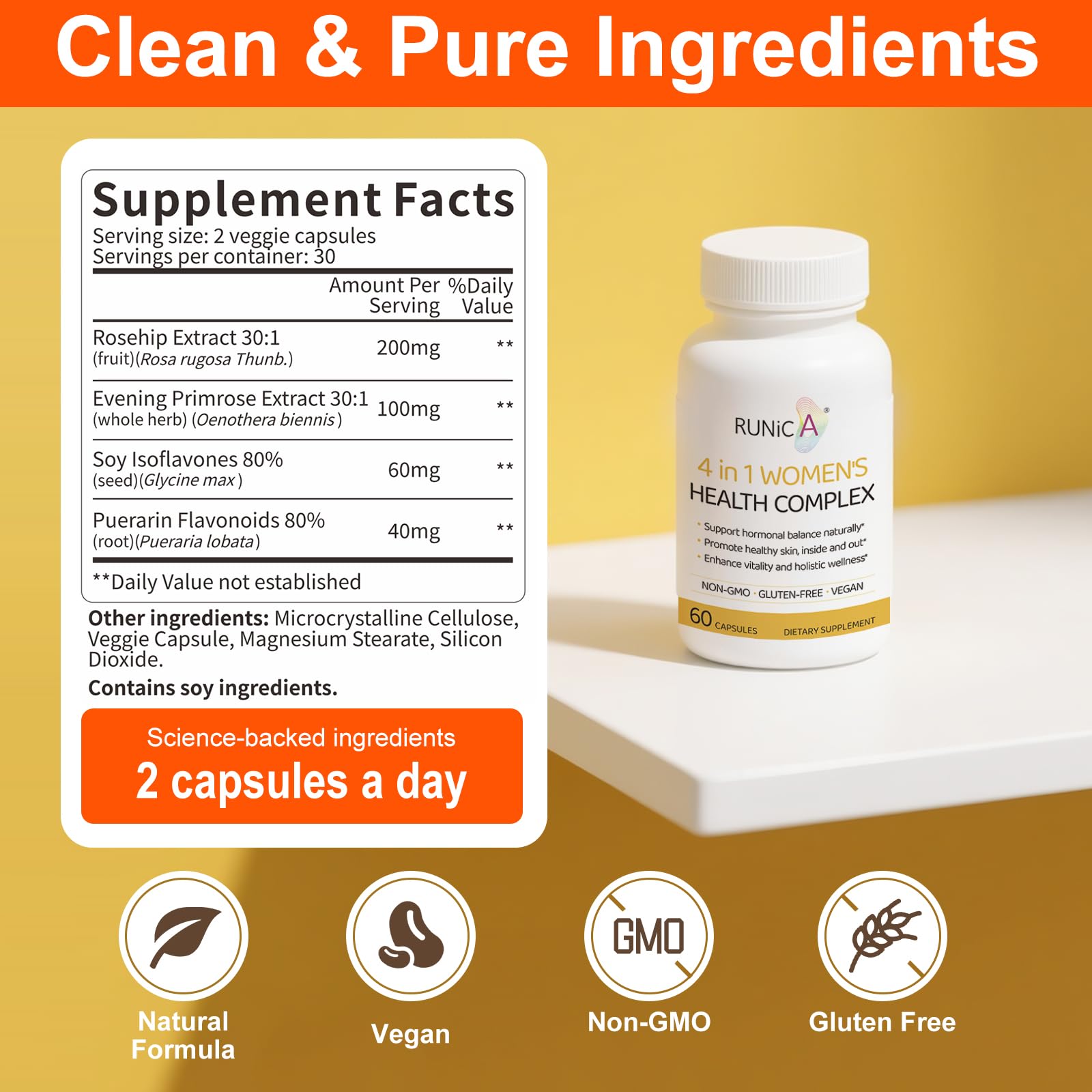 RUNICA pueraria Kudzu extract capsules for hormonal support.