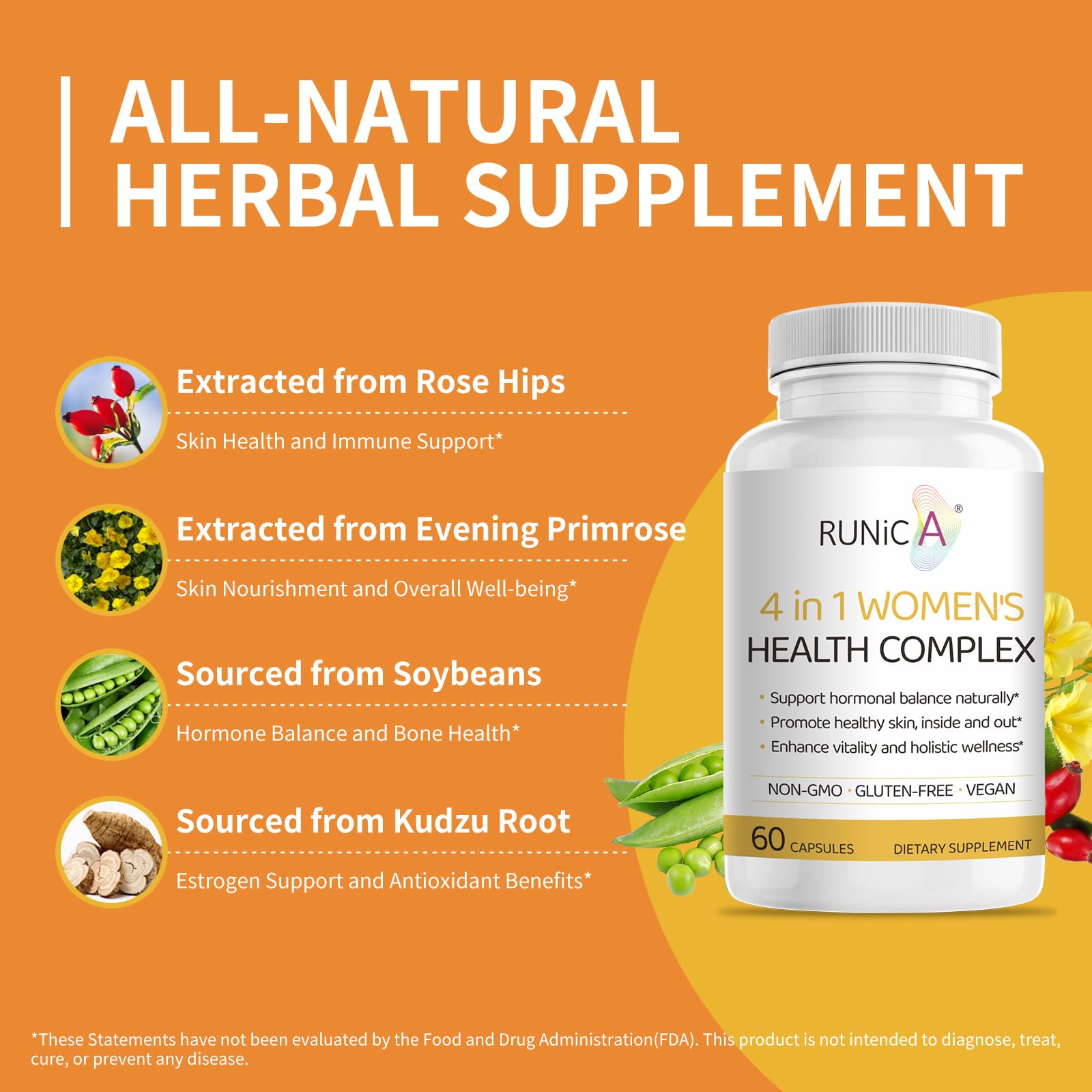 RUNICA soy isoflavones capsules supporting hormonal rhythm and comfort.