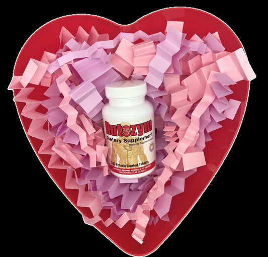 Rutozym bottle closeup shows enteric-coated tablets for circulation