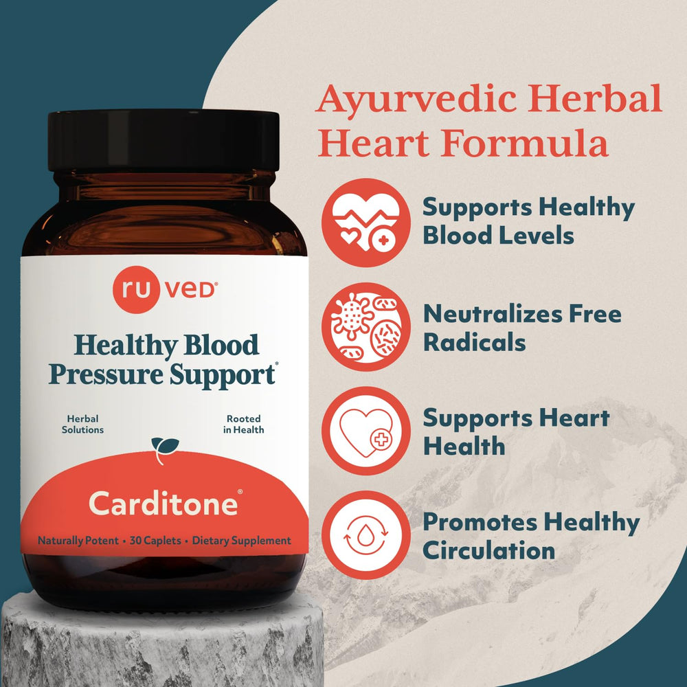 Ruved Carditone label highlighting key ingredients Rauwolfia and Arjuna
