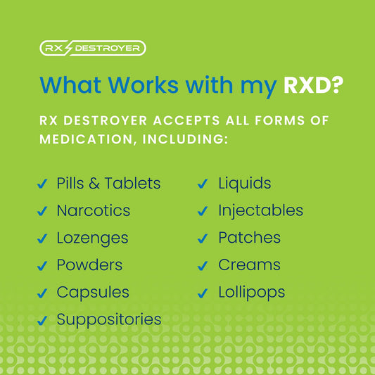 Rx Destroyer portable 4oz pouch shows compact disposal on the go.