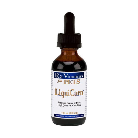 Rx Vitamins LiquiCarn bottle with dropper for easy administration.
