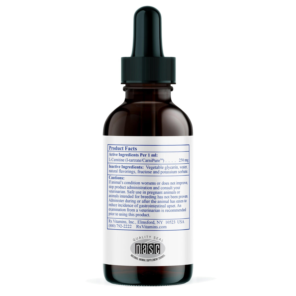 Rx Vitamins LiquiCarn dropper enabling precise dosing for pets.