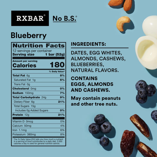 RXBAR Blueberry bar close-up highlighting real ingredients