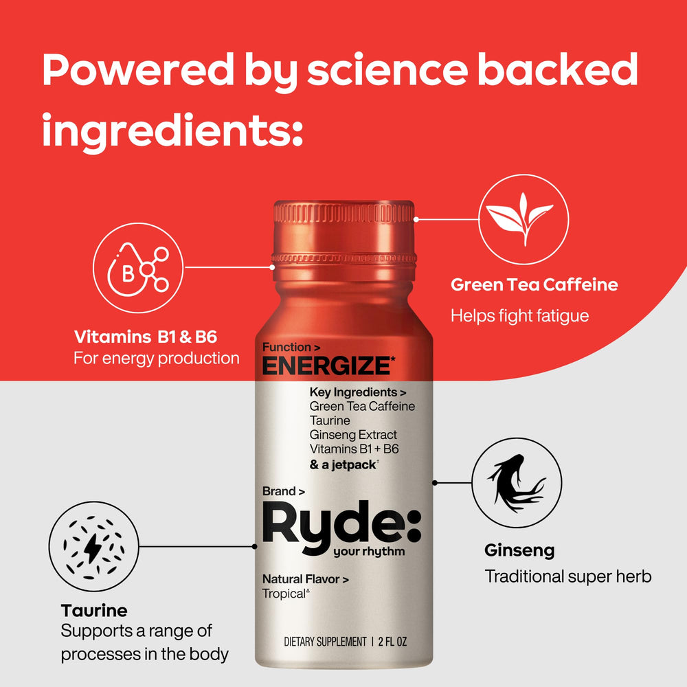 Vegan Ryde shot label indicates plant-based ingredients