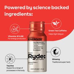 Vegan Ryde shot label indicates plant-based ingredients