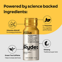 Zero calories label on Ryde shot for light daily use