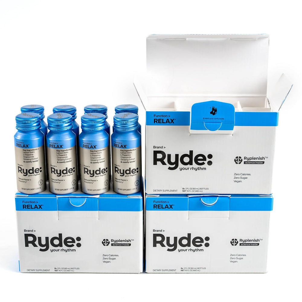 Ryde Relax Shot Raspberry bottle front showing compact on-the-go design