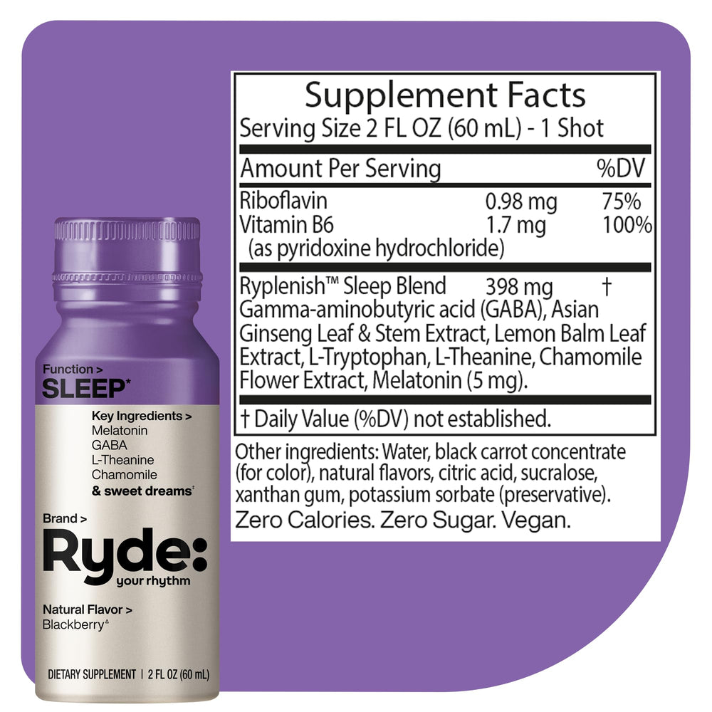 Ryde Sleep blackberry-flavor bottle for a refreshing nightly ritual.