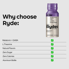 Ryde Sleep zero-calorie sugar-free formula suitable for diet-conscious evenings.
