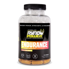 Ryno Power Endurance Capsules bottle front, hinting at cleaner energy for longer workouts.
