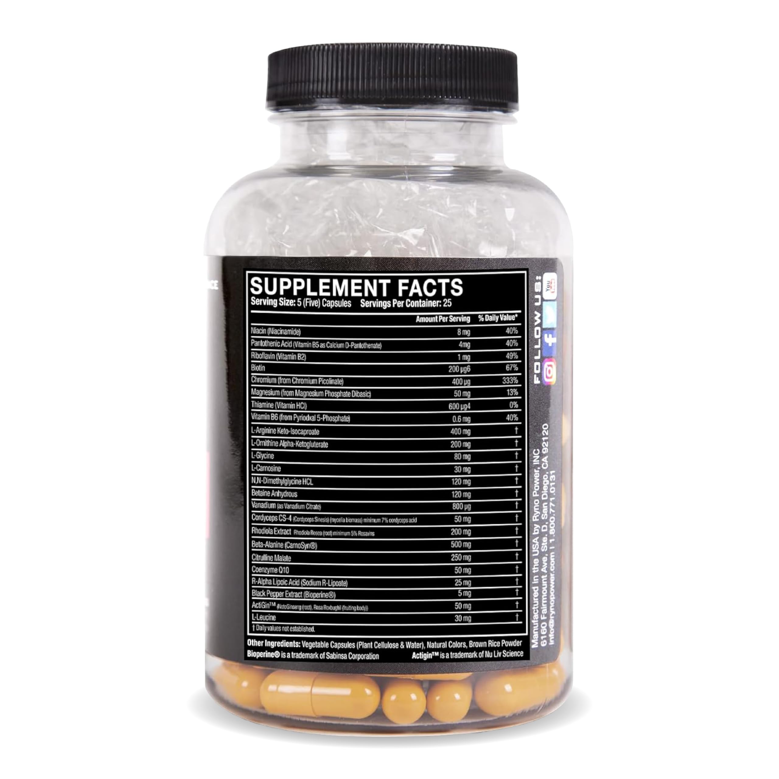Ryno Power Endurance Capsules packs, suggesting convenient, daily supplementation for workouts.