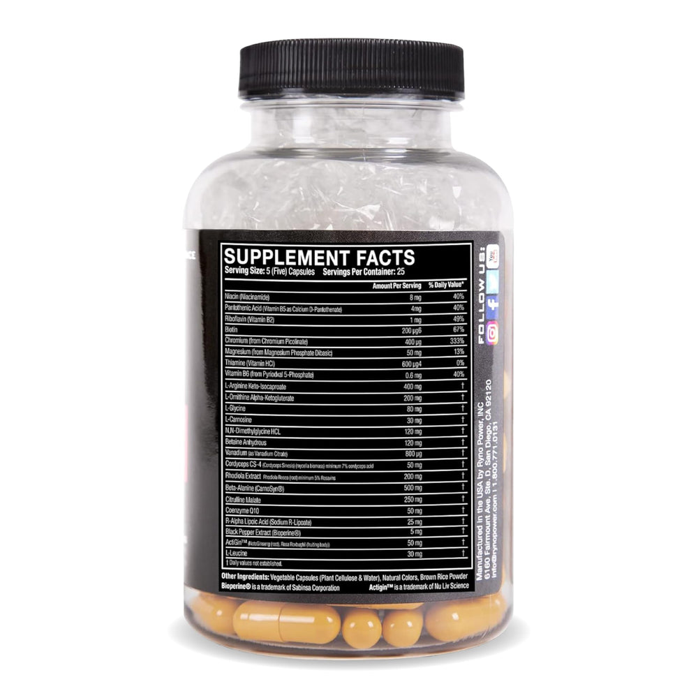 Ryno Power Endurance Capsules packs, suggesting convenient, daily supplementation for workouts.