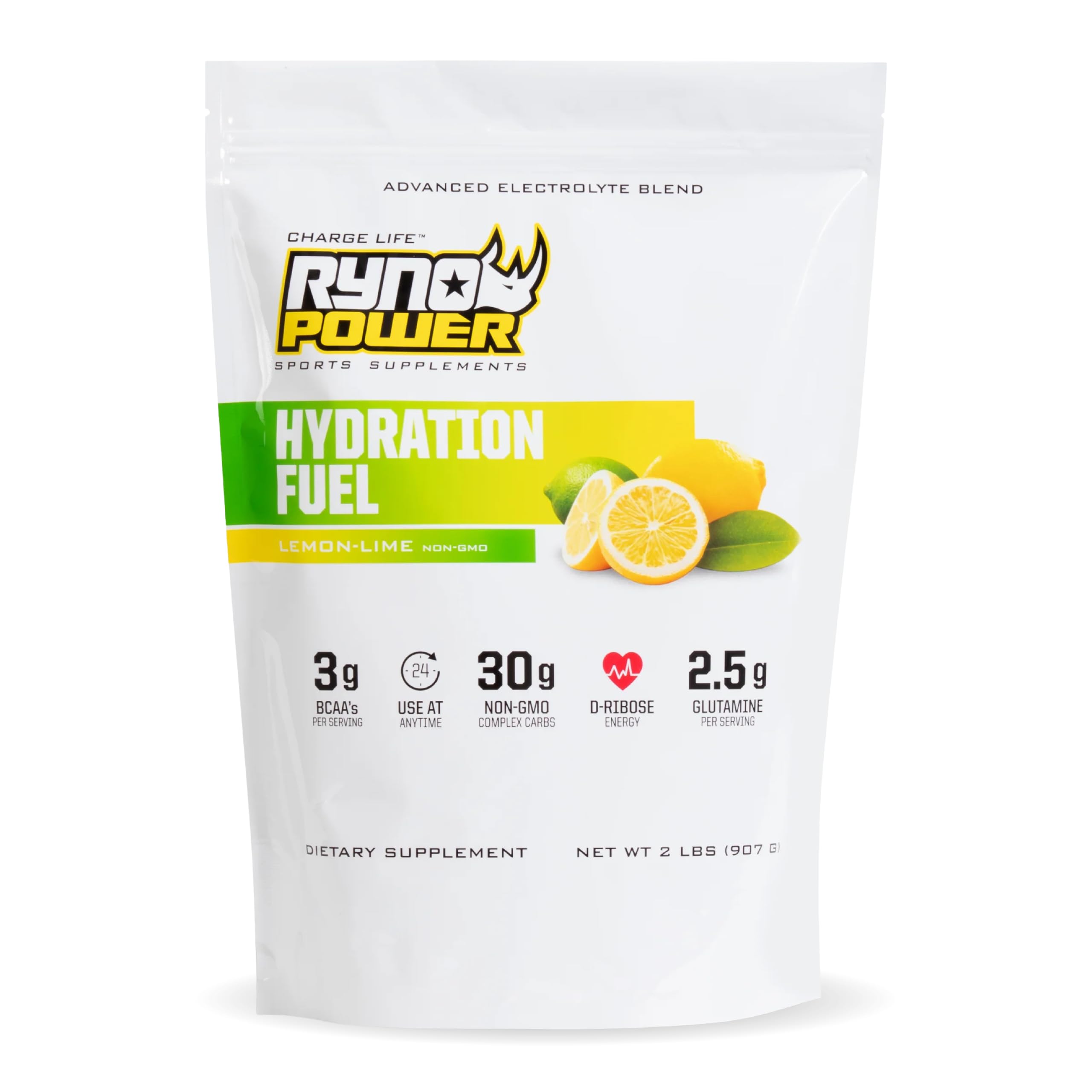 Ryno Power Hydration Fuel lemon-lime bag front for on-the-go hydration