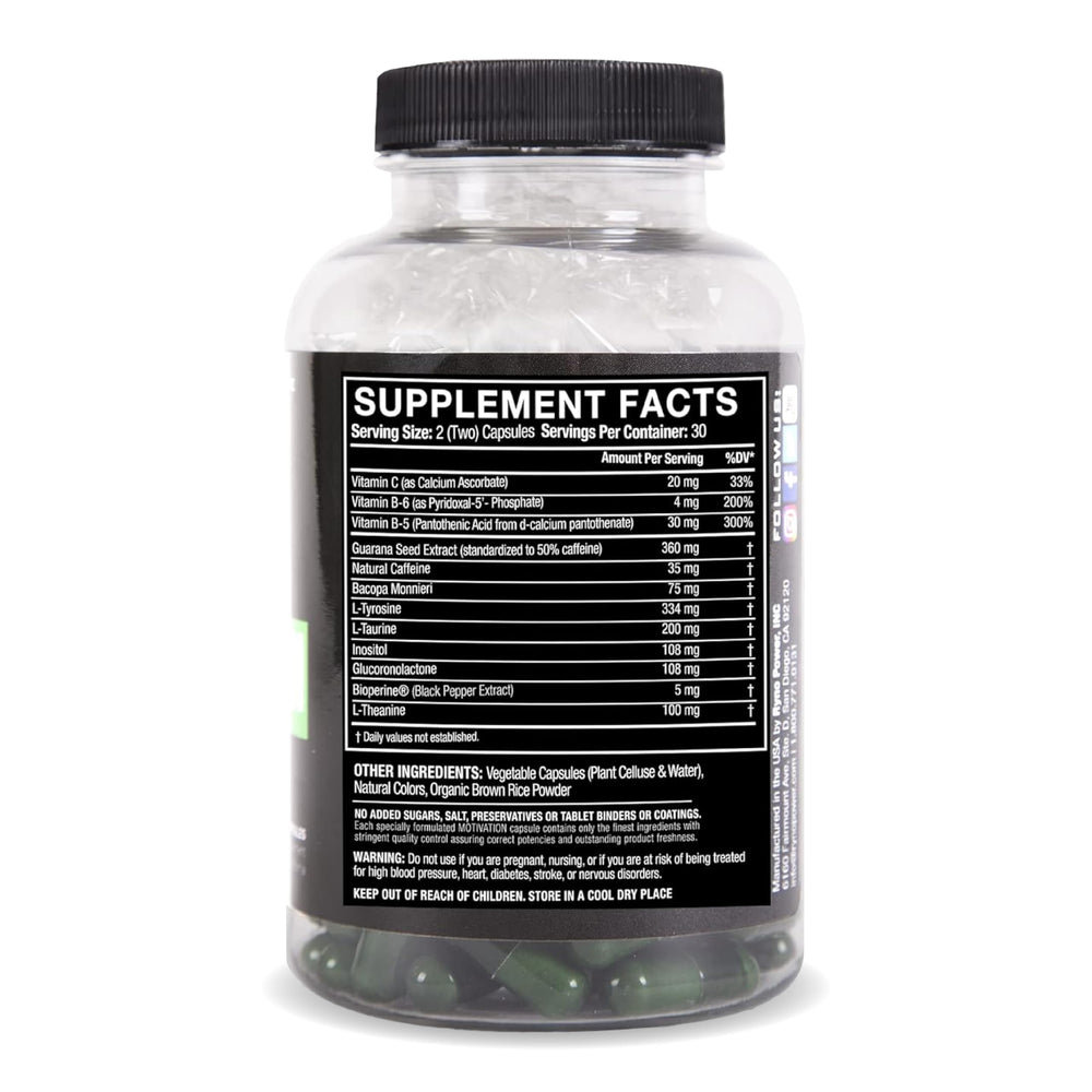 Ryno Power Motivation bottle side shows portable, convenient dosing.