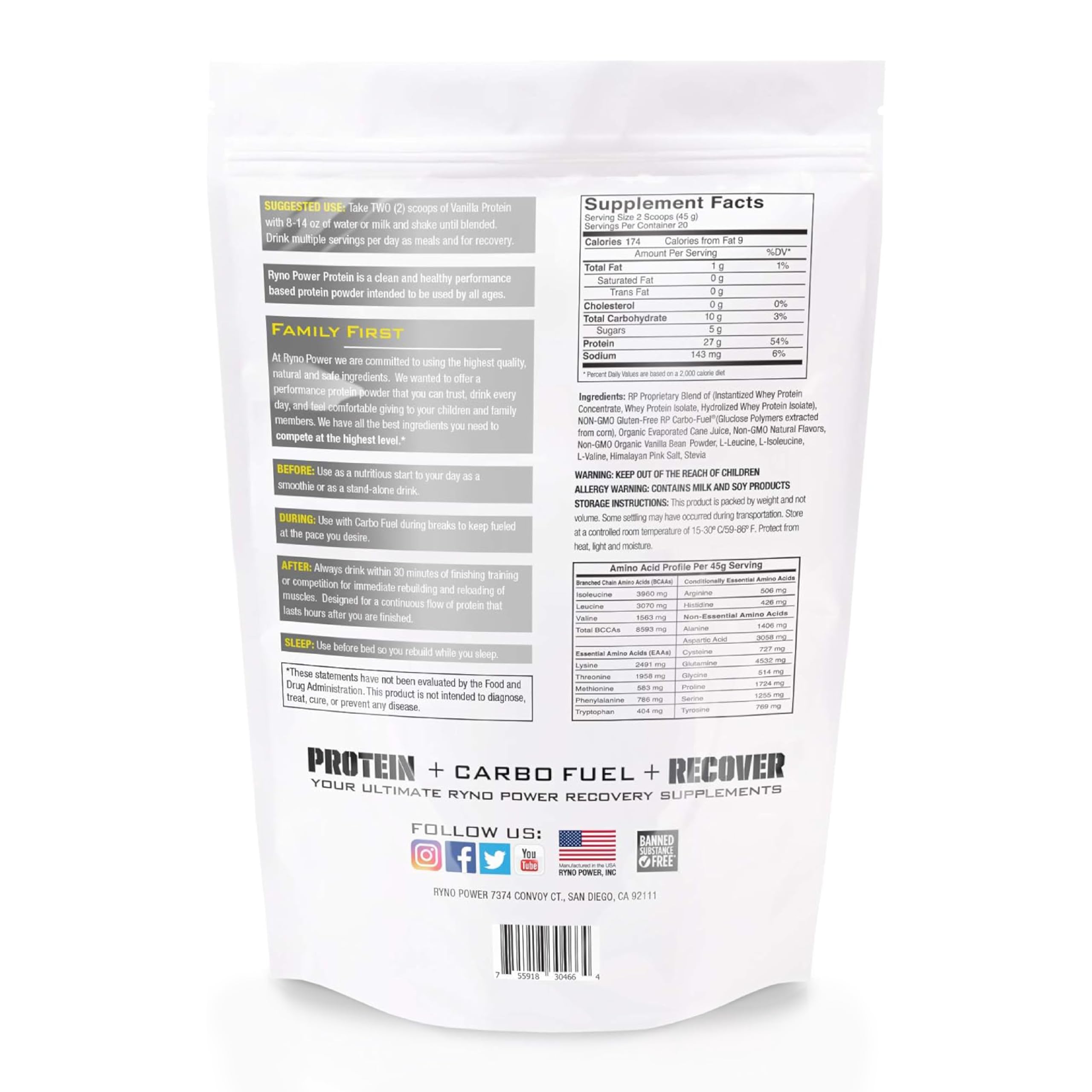 Ryno Power vanilla whey serving scoop for accurate portions.
