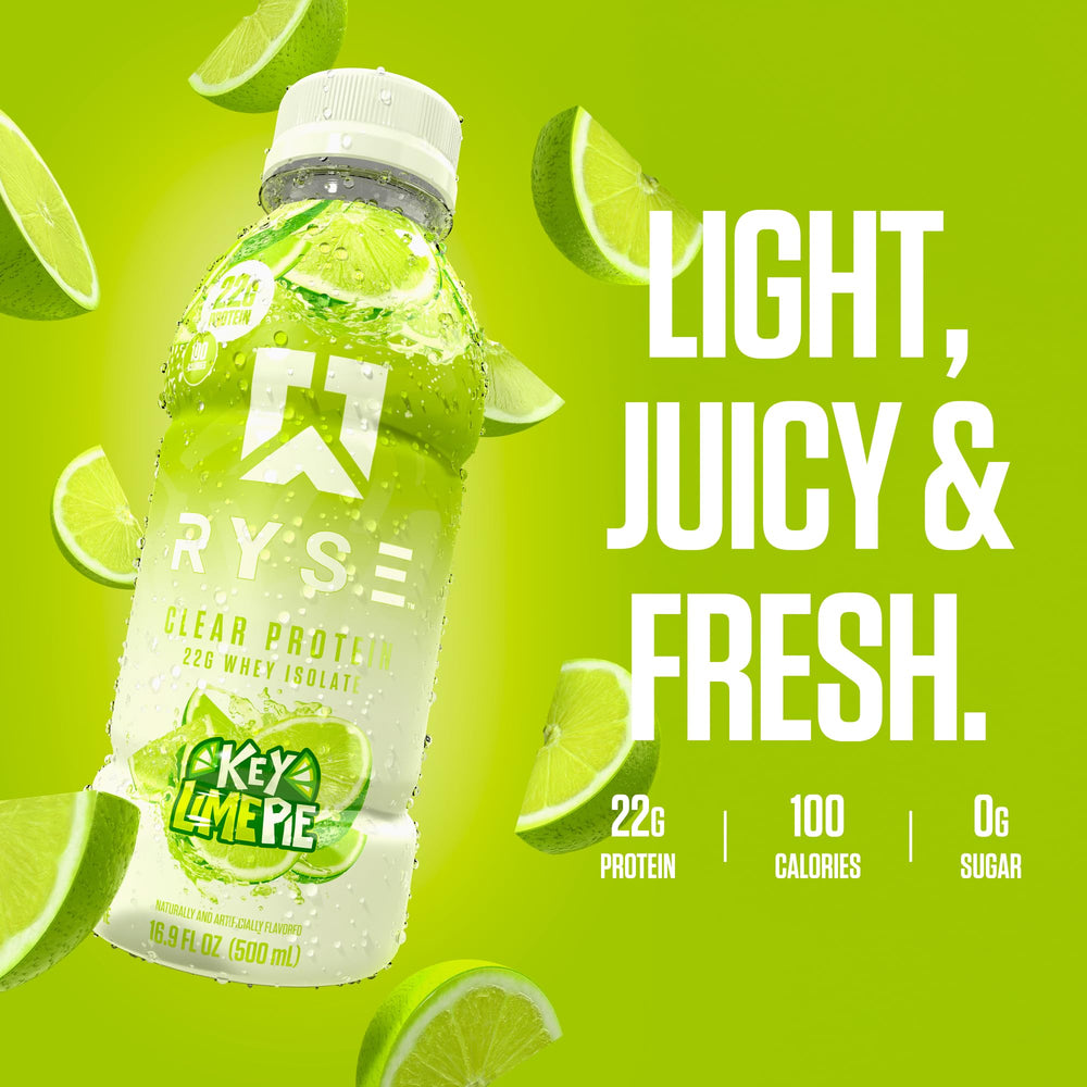 RYSE 12-pack shelf image suggests convenient ready-to-drink protein on the go.