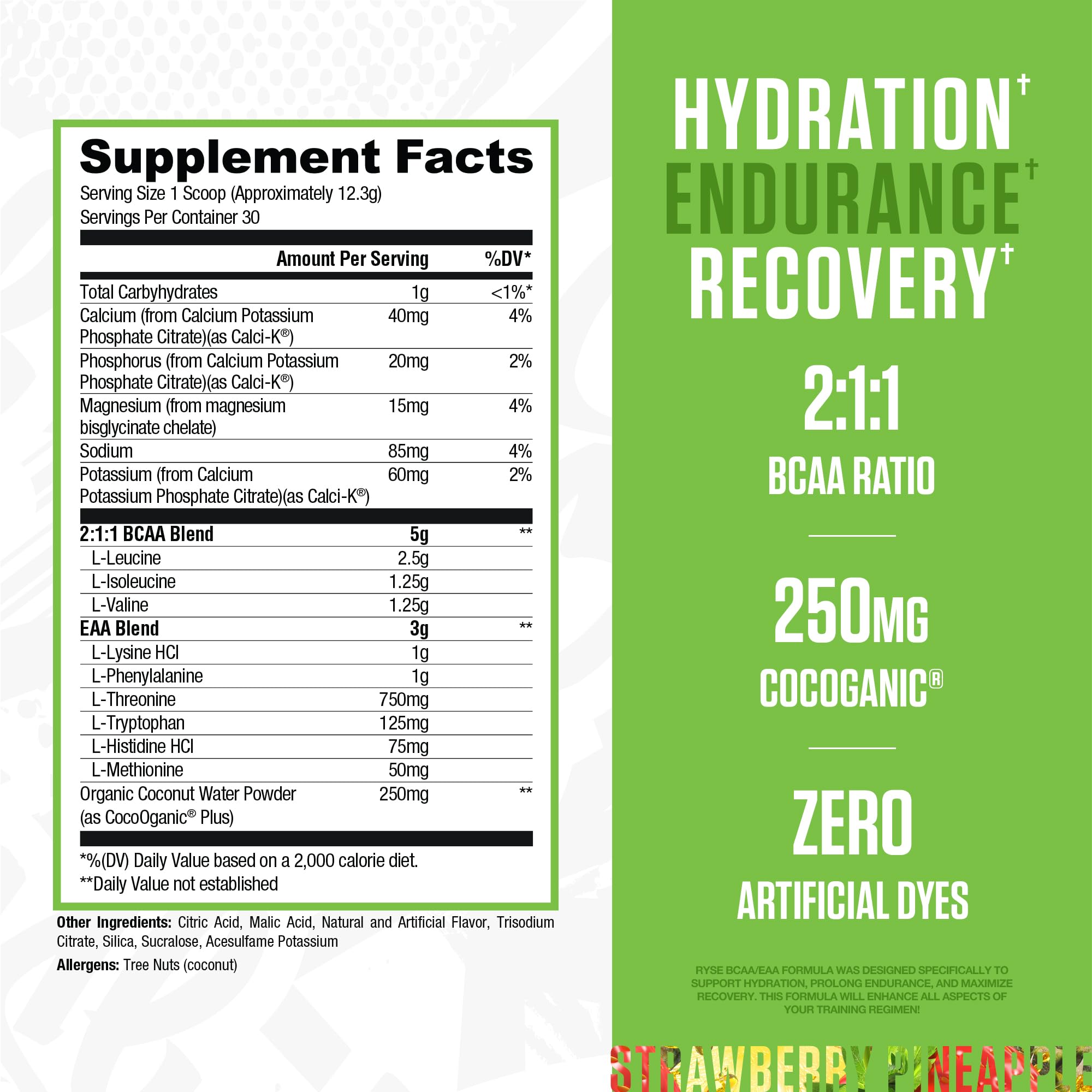 RYSE BCAA EAA powder bottle closeup highlighting clean formula