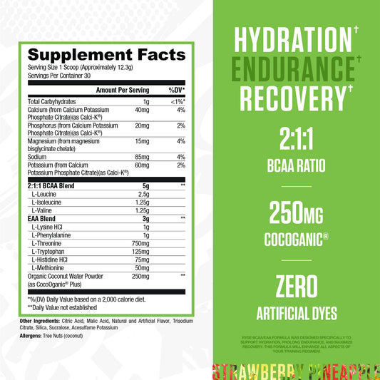 RYSE BCAA EAA powder bottle closeup highlighting clean formula
