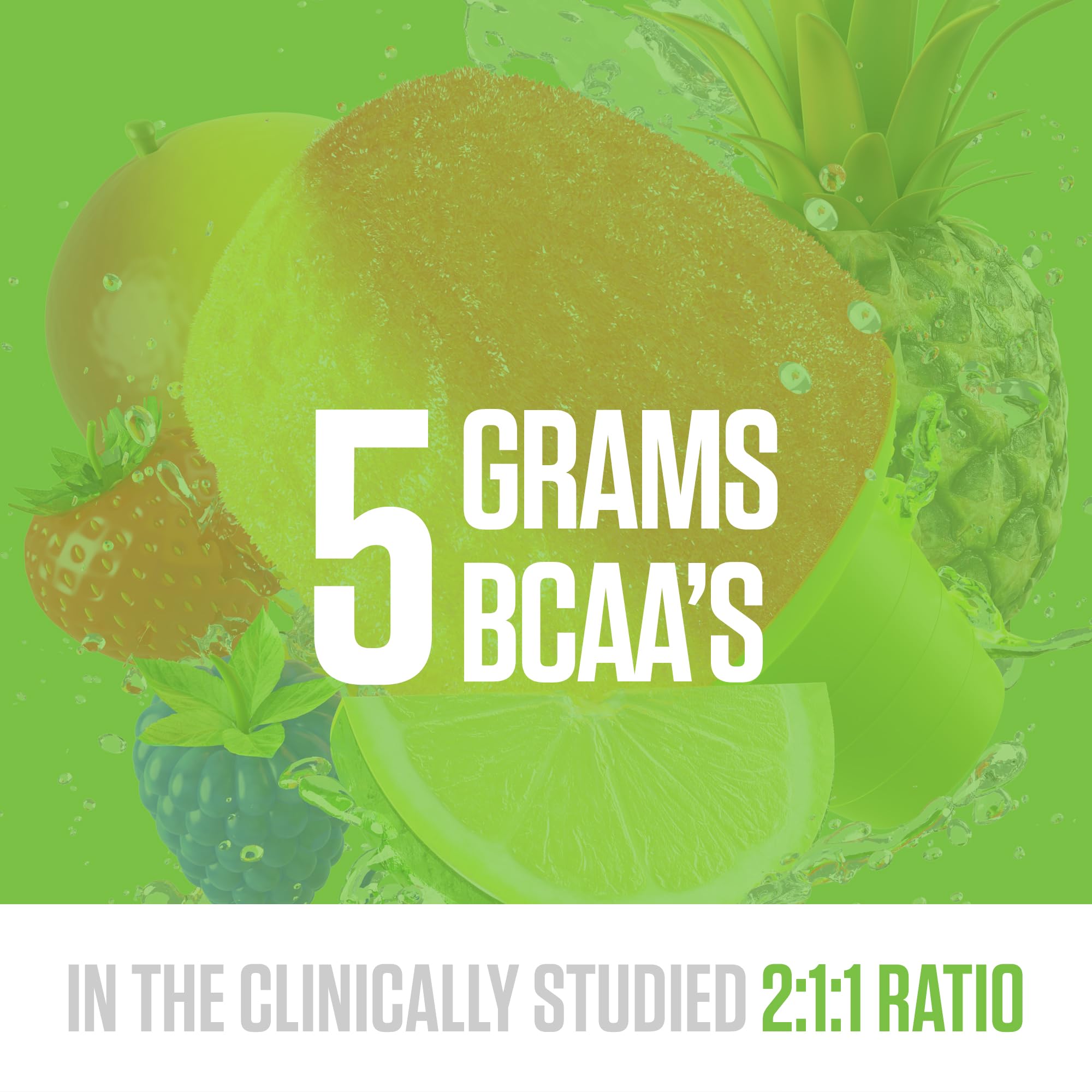 RYSE BCAA EAA Tropical SnoCone label highlights 5g BCAAs and 3g EAAs.
