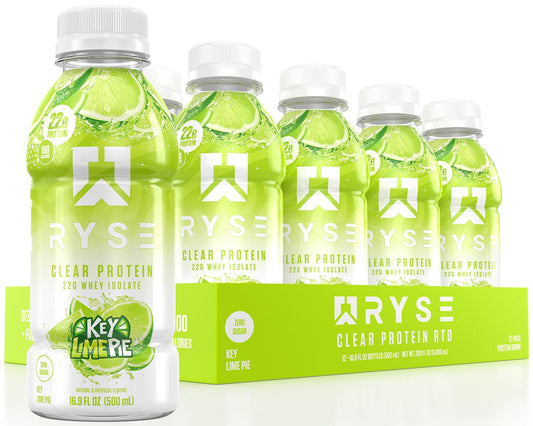 RYSE Clear Protein Bottle Key Lime Pie offers a refreshing, sugar-free protein option.