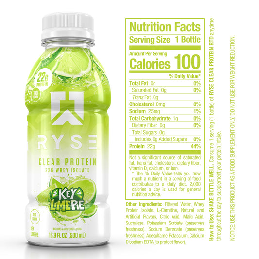 RYSE Clear Protein Drink pour highlights a juice-like texture and fast-digesting whey.