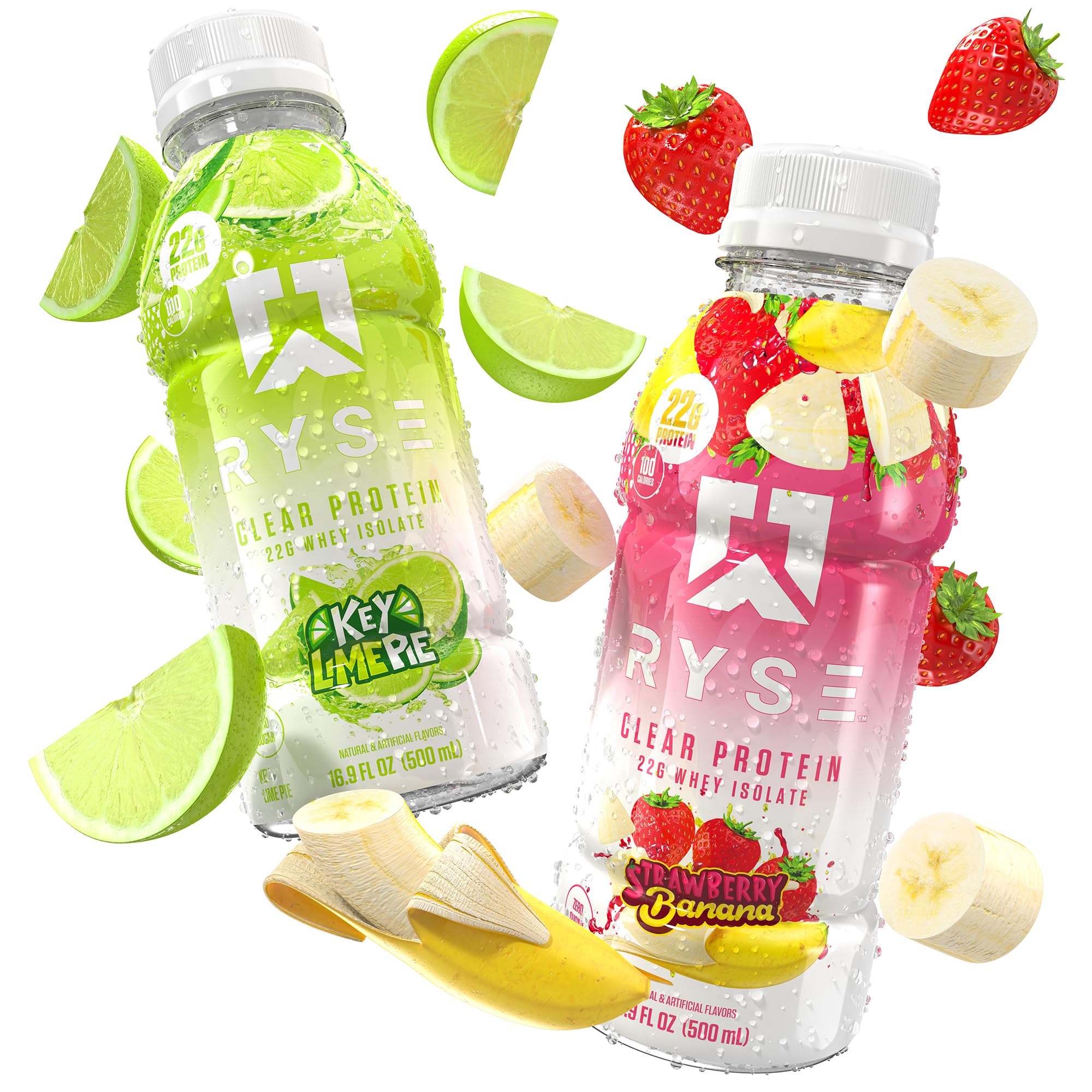 RYSE Variety Pack of clear protein drinks on kitchen counter