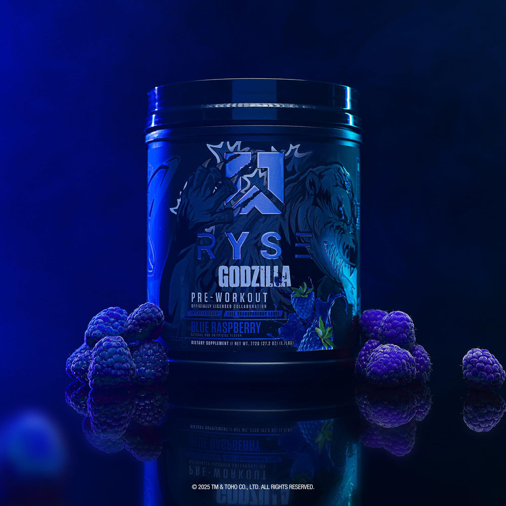 RYSE Godzilla Blue Raspberry pink Himalayan salt emphasizes hydration support