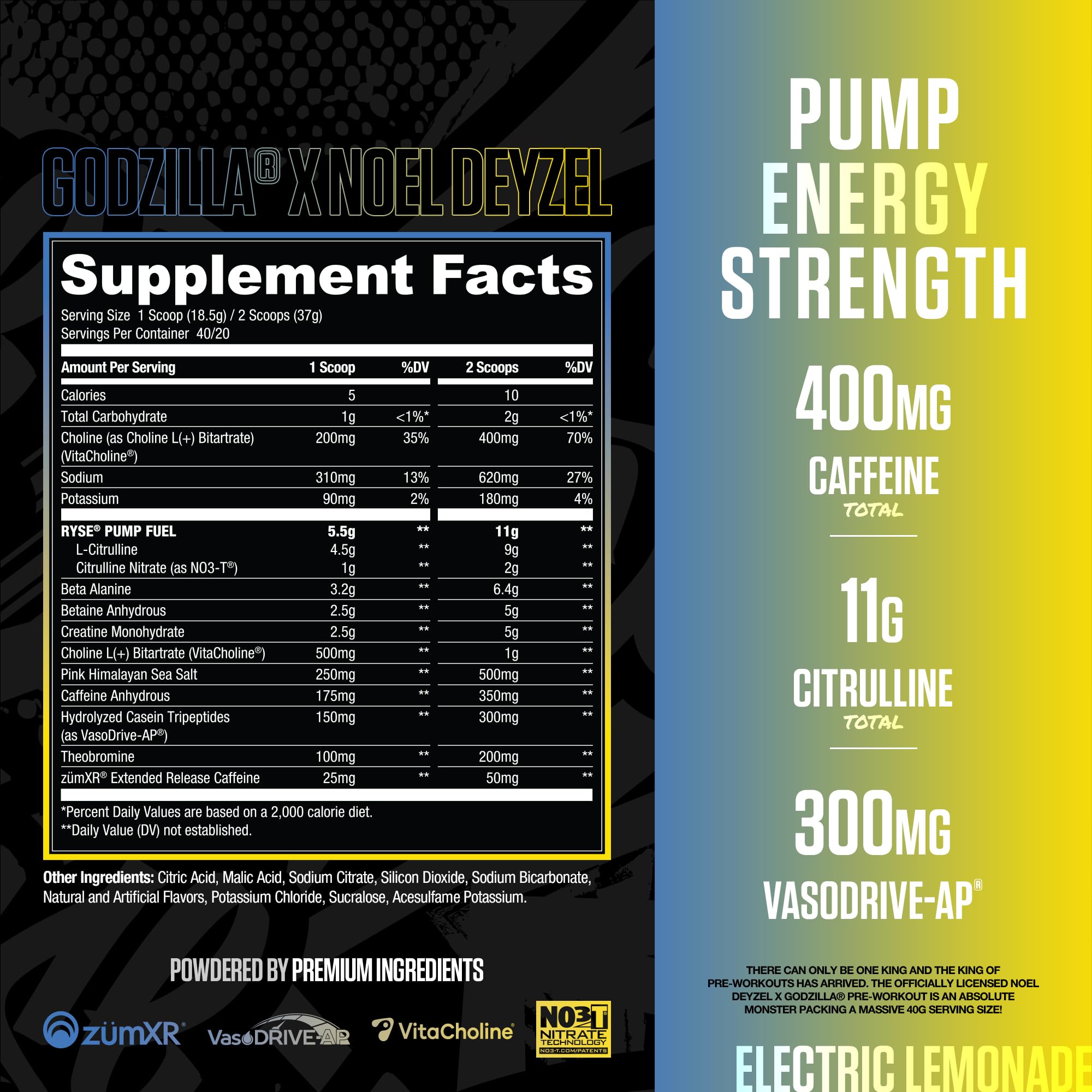 RYSE Godzilla Electric Lemonade scoop pour demonstrates convenient serving for a quick energy boost.