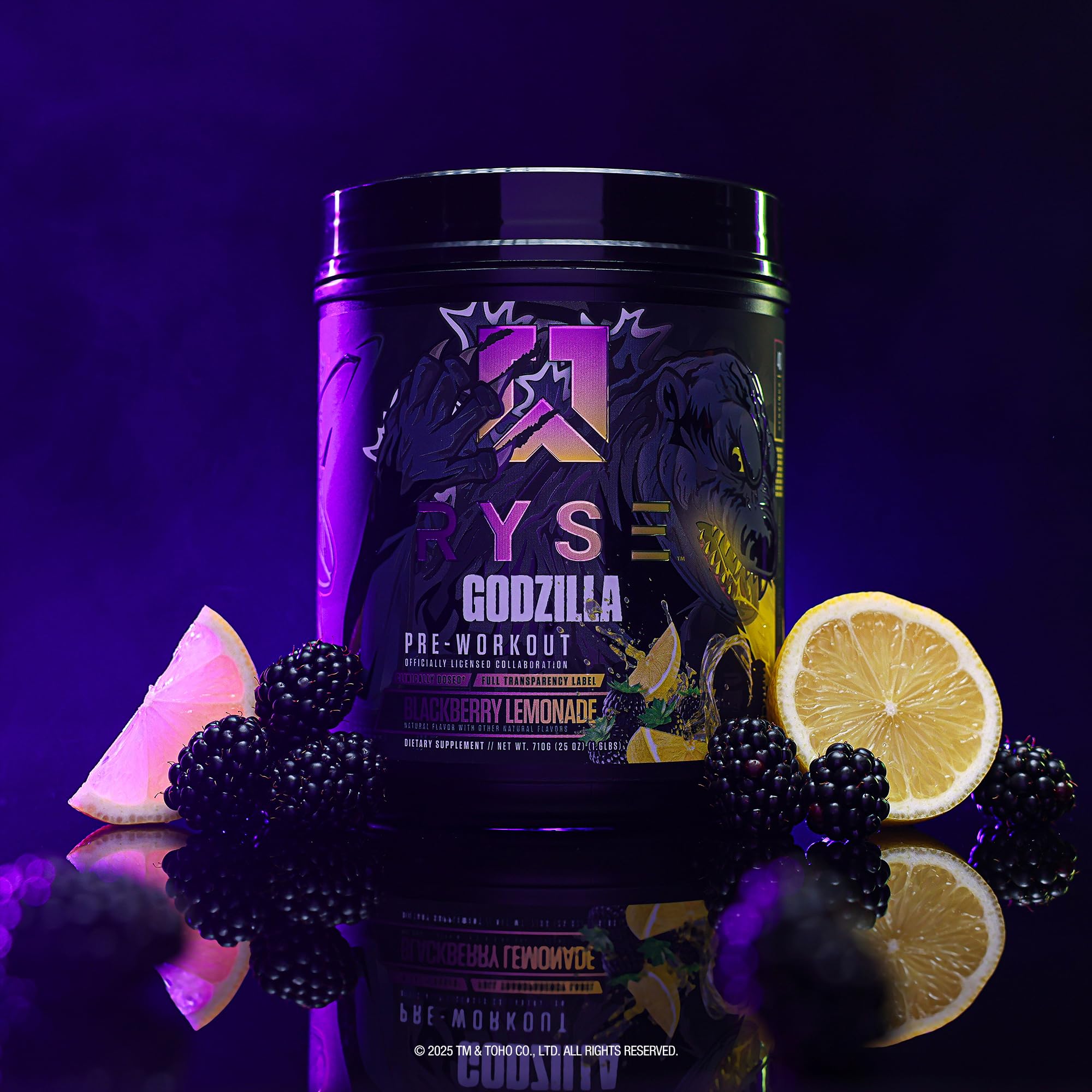 Close-up of the RYSE label highlighting caffeine per serving.
