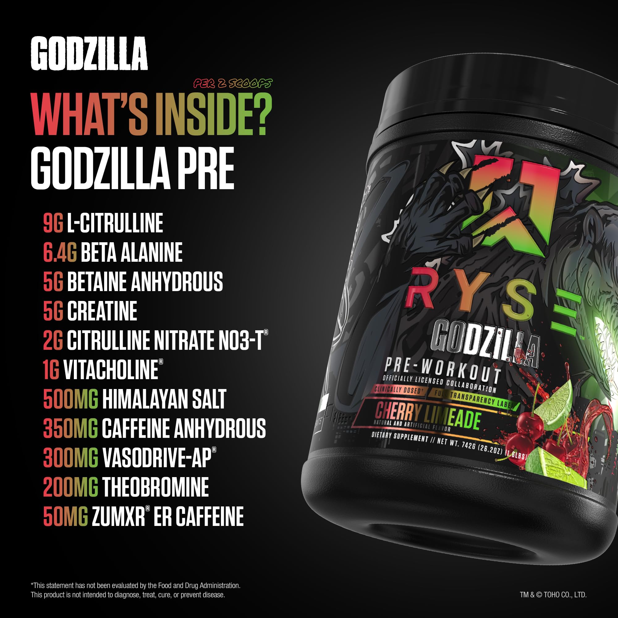 Close-up of label on RYSE Godzilla Noel Deyzel canister