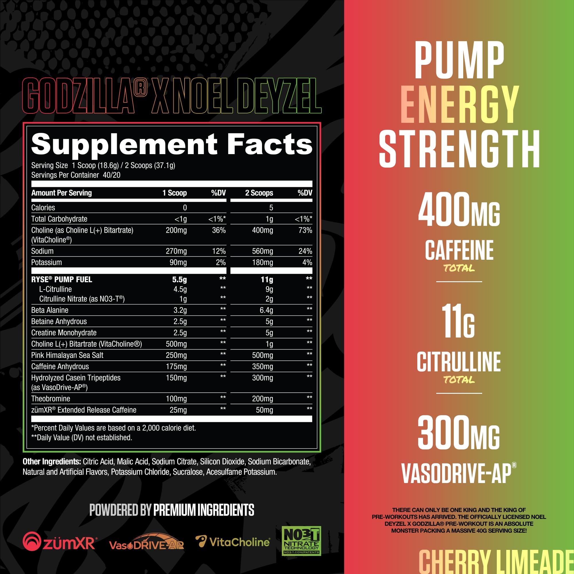 Pour into a glass for a pre-workout energy boost with RYSE Godzilla