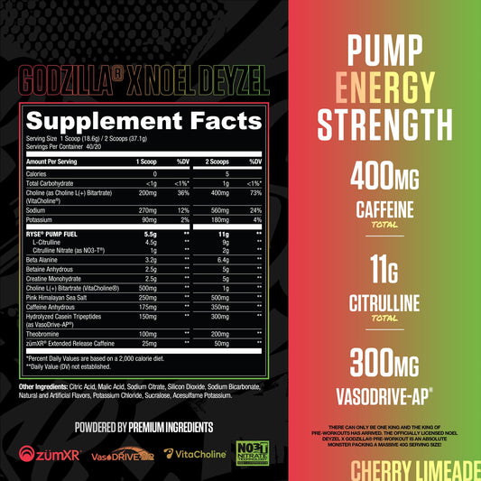 Pour into a glass for a pre-workout energy boost with RYSE Godzilla