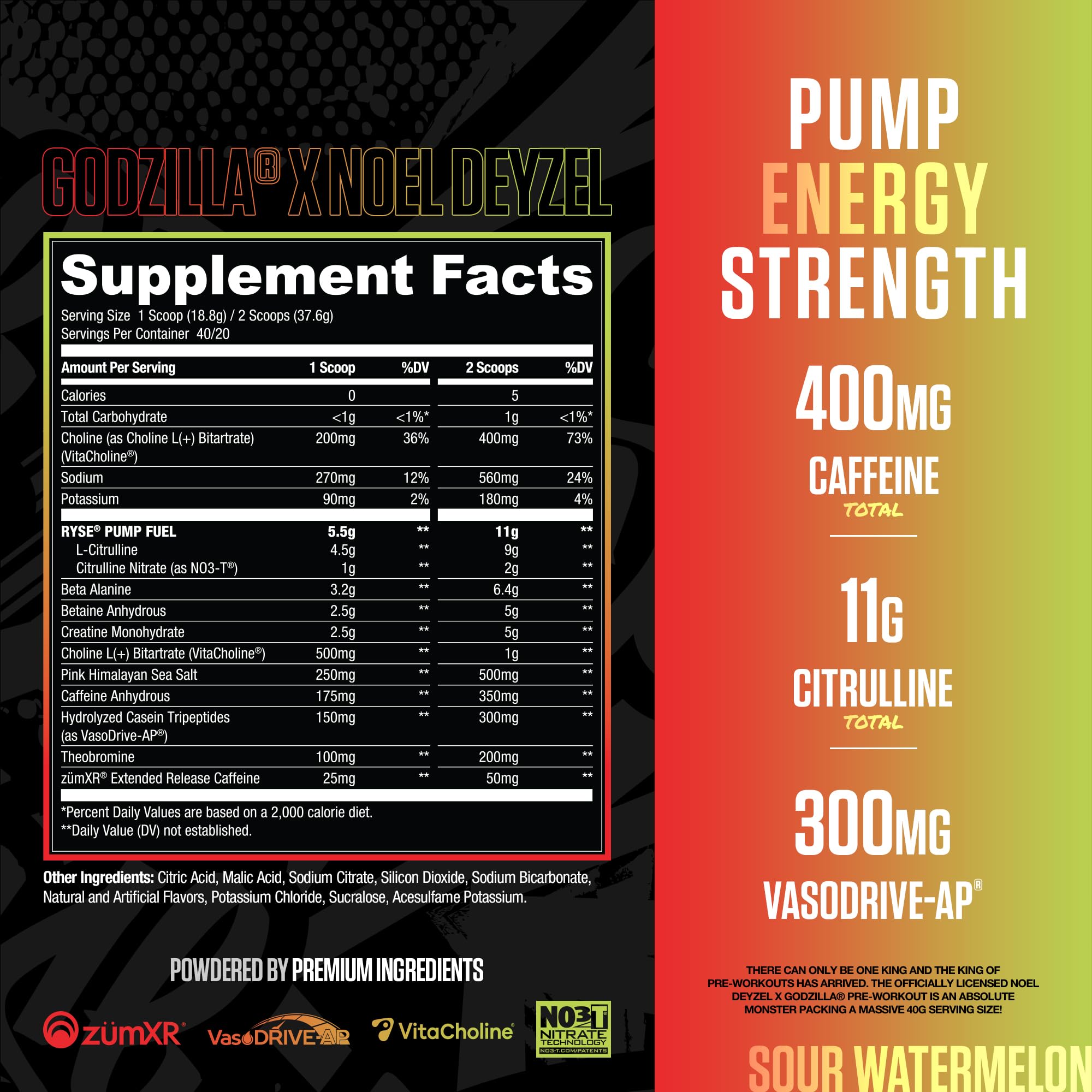 RYSE Godzilla scoop demonstrates dosing for strong energy and focus during workouts.