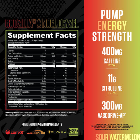RYSE Godzilla scoop demonstrates dosing for strong energy and focus during workouts.