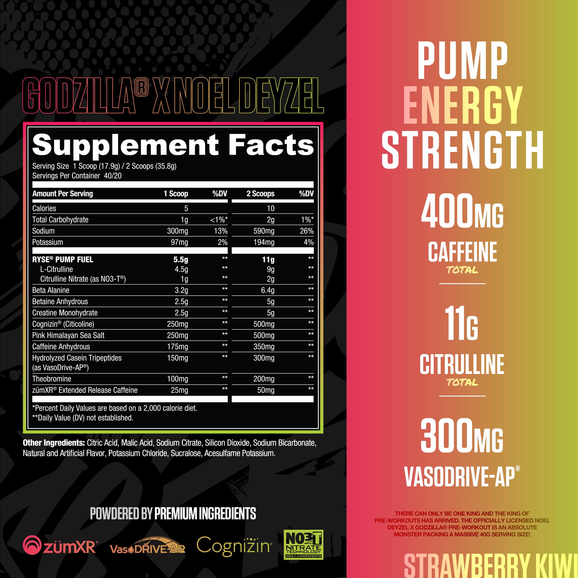 RYSE Godzilla X Noel Deyzel scoop highlights caffeine content for workouts