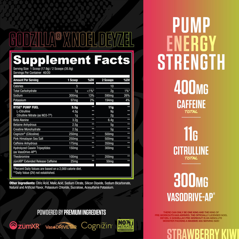 RYSE Godzilla X Noel Deyzel scoop highlights caffeine content for workouts