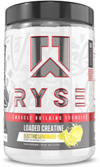 RYSE Loaded Creatine Electric Lemonade bottle front view showing flavor and performance support