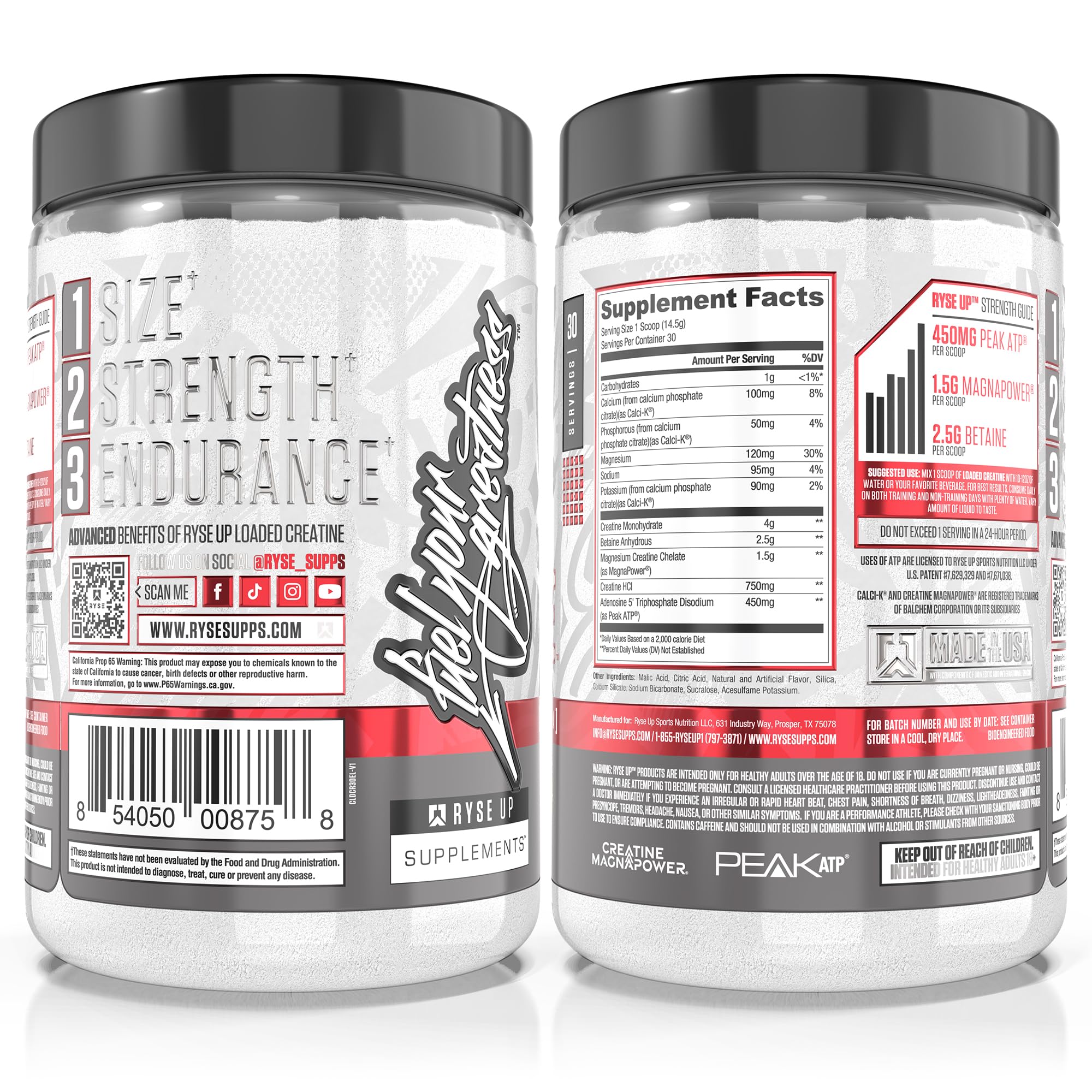 RYSE Loaded Creatine Electric Lemonade branding and USA-made packaging